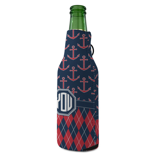 Anchors & Argyle Zipper Bottle Cooler - ANGLE (bottle)