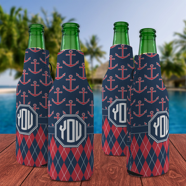 Anchors & Argyle Zipper Bottle Cooler - Set of 4 - LIFESTYLE