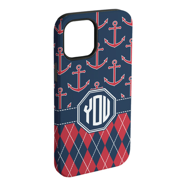 Custom Anchors & Argyle iPhone Case - Rubber Lined - iPhone 15 Plus (Personalized)