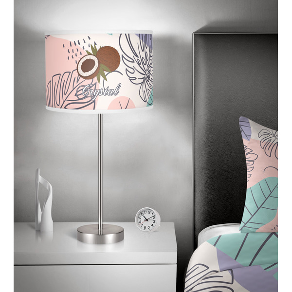 Coconut and Leaves 13 inch drum lamp shade - in room
