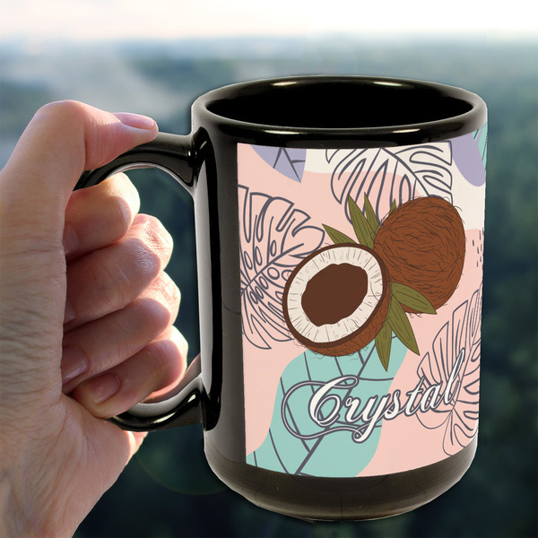 Coconut and Leaves 15oz. Black Mug - LIFESTYLE