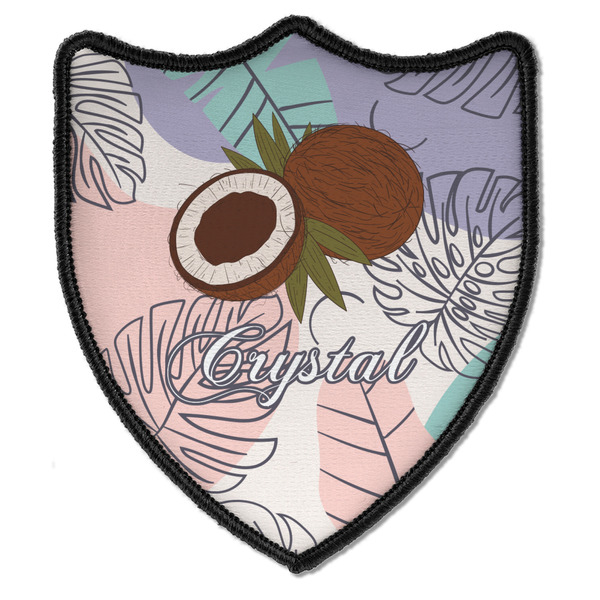 Custom Coconut and Leaves Iron on Shield Patch B w/ Name or Text