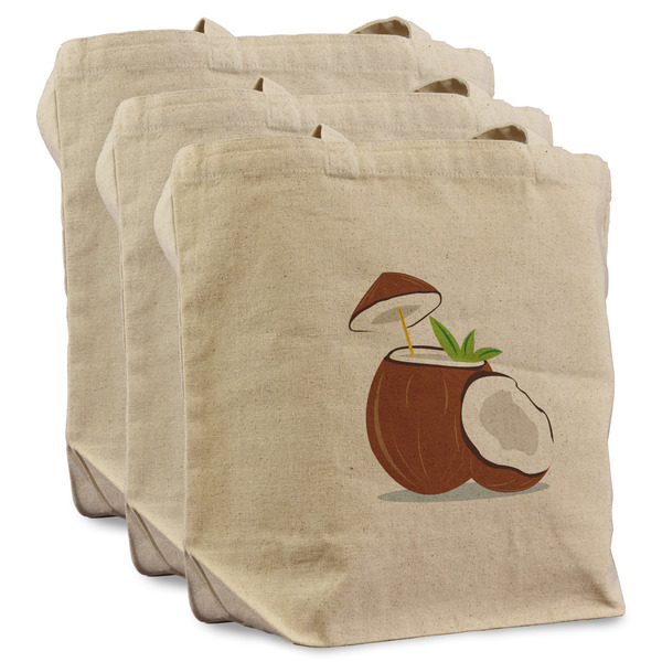 Custom Coconut and Leaves Reusable Cotton Grocery Bags - Set of 3