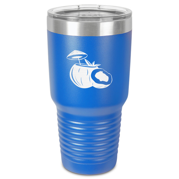 Custom Coconut and Leaves 30 oz Stainless Steel Tumbler - Royal Blue - Single-Sided