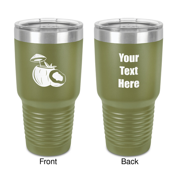 Custom Coconut and Leaves 30 oz Stainless Steel Tumbler - Olive - Double-Sided (Personalized)