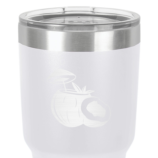 Coconut and Leaves 30 oz Stainless Steel Ringneck Tumbler - White - Close Up