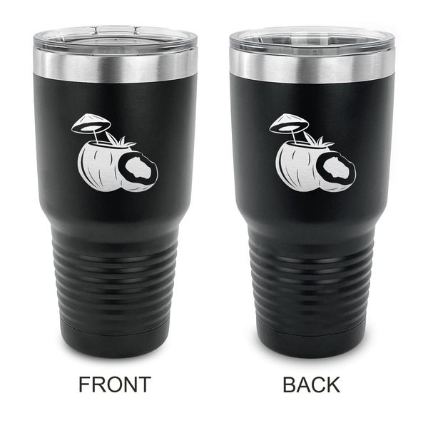 Custom Coconut and Leaves 30 oz Stainless Steel Tumbler - Black - Double Sided (Personalized)