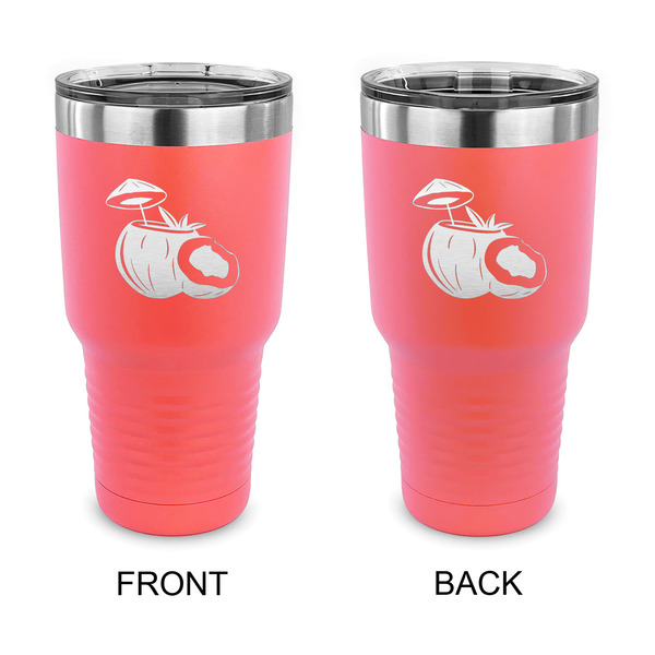 Custom Coconut and Leaves 30 oz Stainless Steel Tumbler - Coral - Double Sided (Personalized)