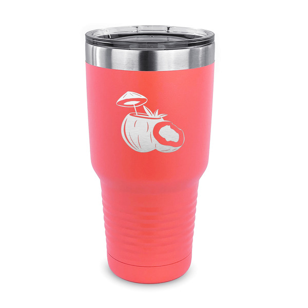 Custom Coconut and Leaves 30 oz Stainless Steel Tumbler - Coral - Single Sided