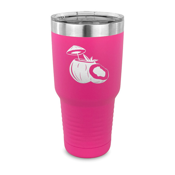 Custom Coconut and Leaves 30 oz Stainless Steel Tumbler - Pink - Single Sided