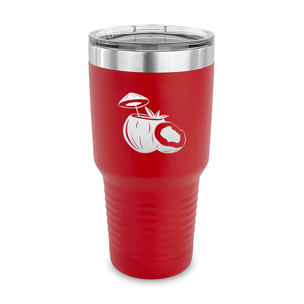 Custom Coconut and Leaves 30 oz Stainless Steel Tumbler - Red - Single Sided