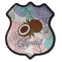 Coconut and Leaves Iron On Shield Patch C w/ Name or Text