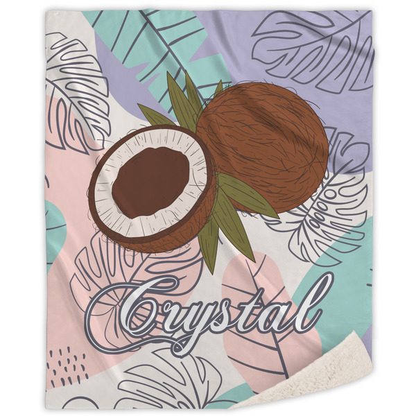Custom Coconut and Leaves Sherpa Throw Blanket - 60"x80" w/ Name or Text