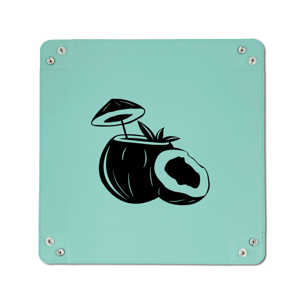 Coconut and Leaves 6" x 6" Teal Leatherette Snap Up Tray - APPROVAL