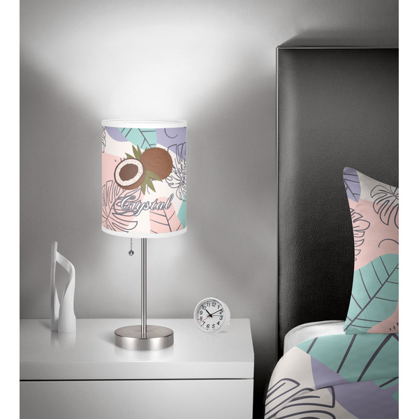 Coconut and Leaves 7 inch drum lamp shade - in room