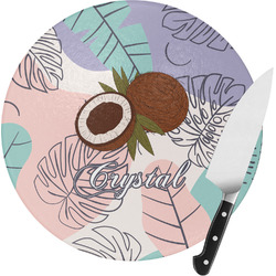 Coconut and Leaves Round Glass Cutting Board - Small (Personalized)
