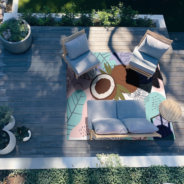 Coconut and Leaves 8'x10' Patio Rug - In context