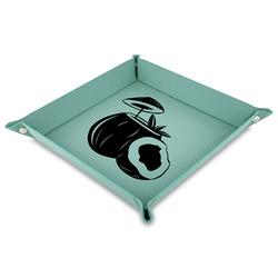 Coconut and Leaves 9" x 9" Teal Faux Leather Valet Tray