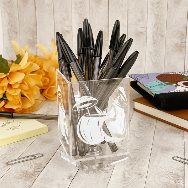 Coconut and Leaves Acrylic Pencil Holder - IN CONTEXT