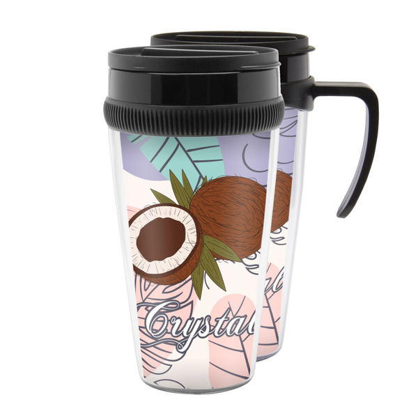 Custom Coconut and Leaves Acrylic Travel Mug (Personalized)