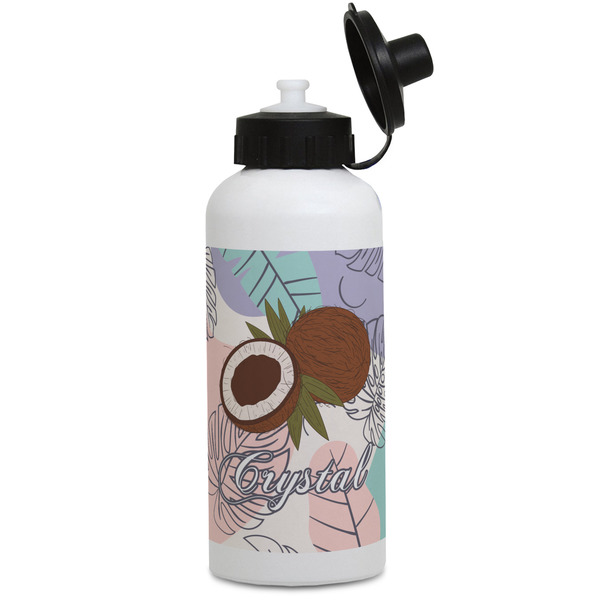 Custom Coconut and Leaves Water Bottles - Aluminum - 20 oz - White (Personalized)