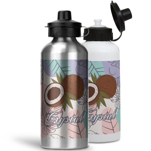 Coconut and Leaves Aluminum Water Bottles - MAIN (white &silver)
