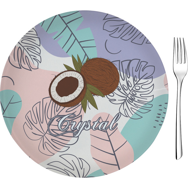 Custom Coconut and Leaves 8" Glass Appetizer / Dessert Plates - Single or Set (Personalized)
