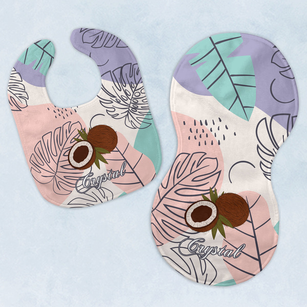 Custom Coconut and Leaves Baby Bib & Burp Set w/ Name or Text