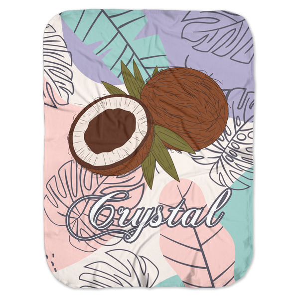 Custom Coconut and Leaves Baby Swaddling Blanket w/ Name or Text