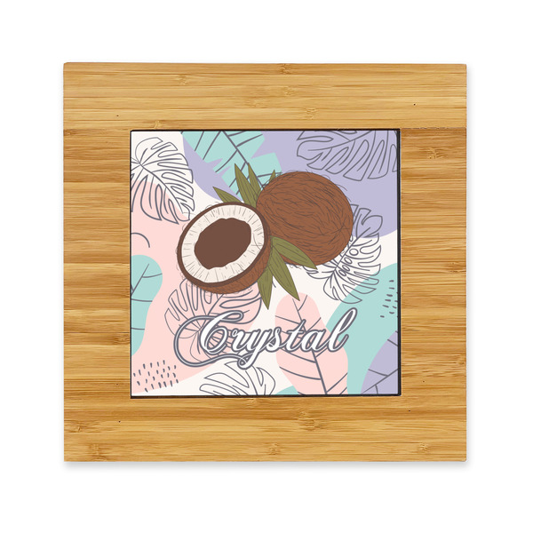 Custom Coconut and Leaves Bamboo Trivet with Ceramic Tile Insert (Personalized)