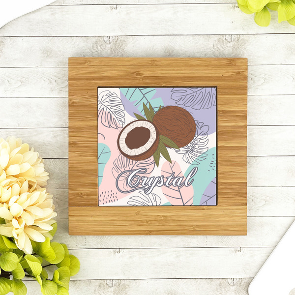 Coconut and Leaves Bamboo Trivet with 6" Tile - LIFESTYLE