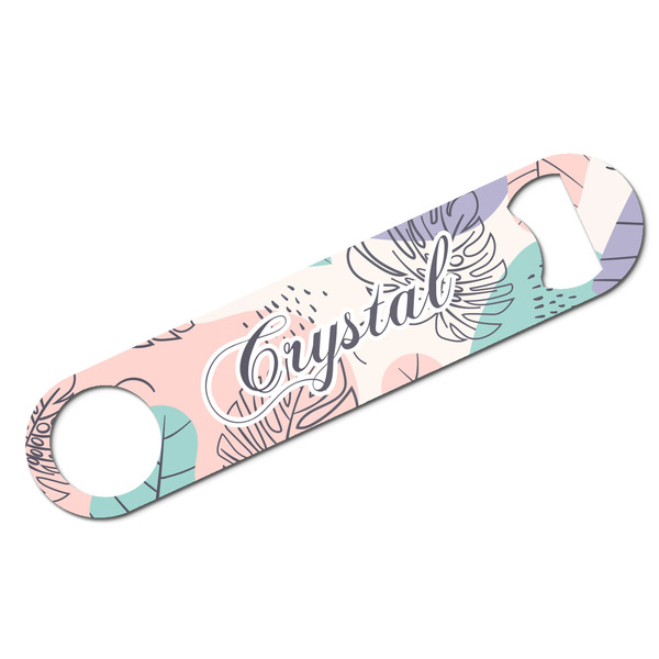 Custom Coconut and Leaves Bar Bottle Opener - White w/ Name or Text