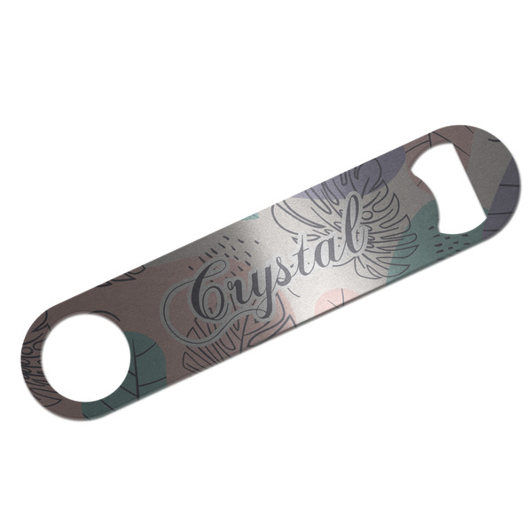 Custom Coconut and Leaves Bar Bottle Opener - Silver w/ Name or Text