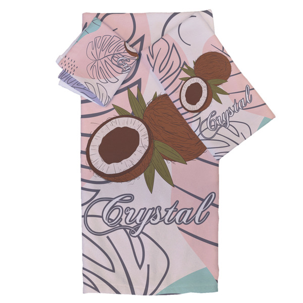 Custom Coconut and Leaves Bath Towel Set - 3 Pcs (Personalized)