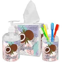 Coconut and Leaves Acrylic Bathroom Accessories Set w/ Name or Text