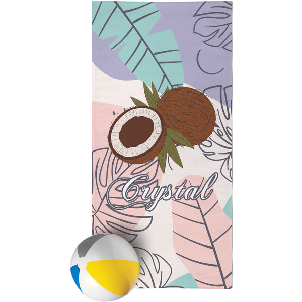 Custom Coconut and Leaves Beach Towel w/ Name or Text