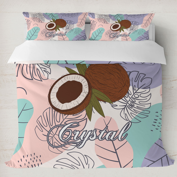 Custom Coconut and Leaves Duvet Cover Set - King w/ Name or Text