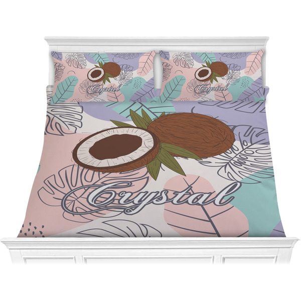 Custom Coconut and Leaves Comforter Set - King w/ Name or Text