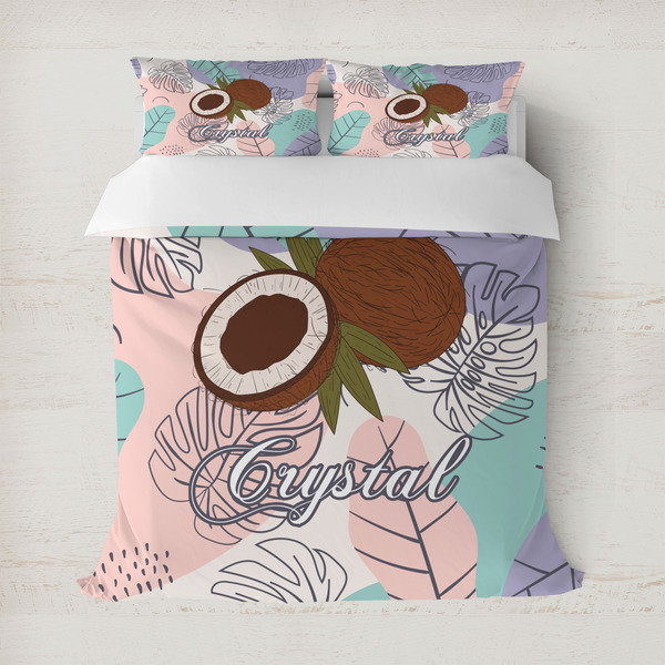 Custom Coconut and Leaves Duvet Cover Set - Full / Queen w/ Name or Text