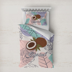 Coconut and Leaves Duvet Cover Set - Twin XL w/ Name or Text