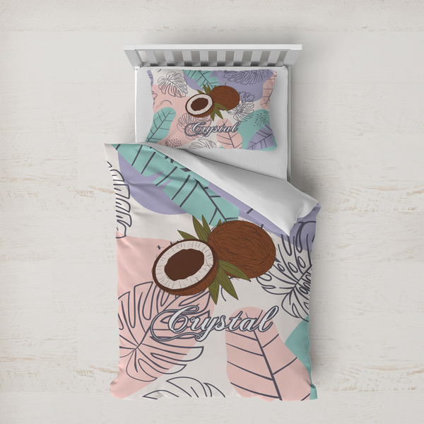 Custom Coconut and Leaves Duvet Cover Set - Twin XL w/ Name or Text