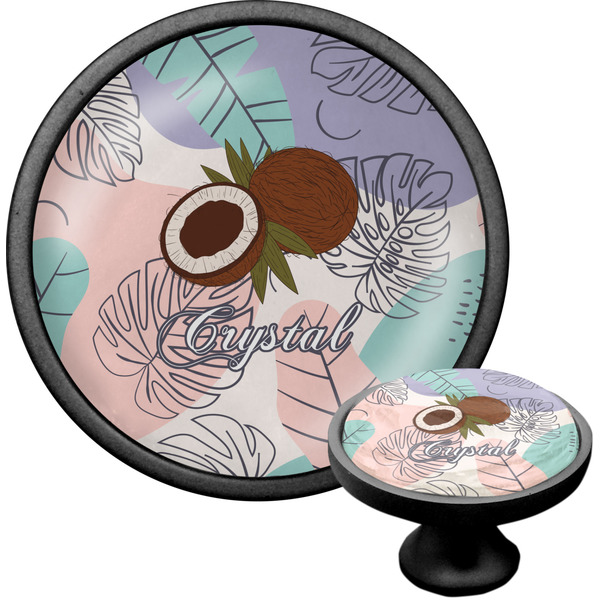 Custom Coconut and Leaves Cabinet Knob (Black) (Personalized)