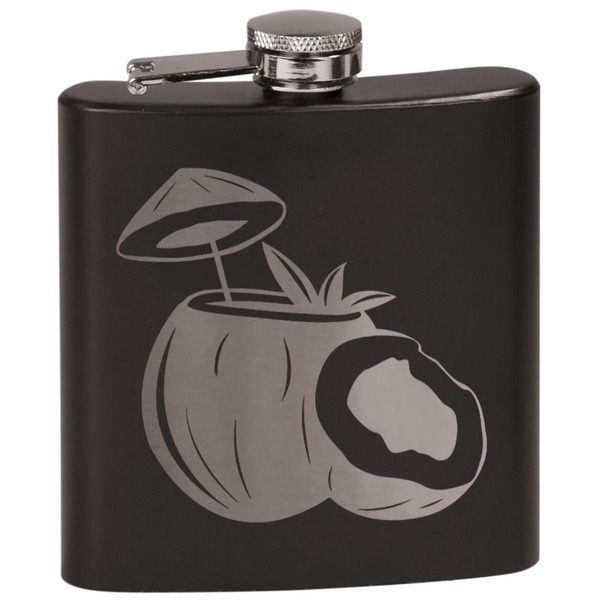 Custom Coconut and Leaves Black Flask Set