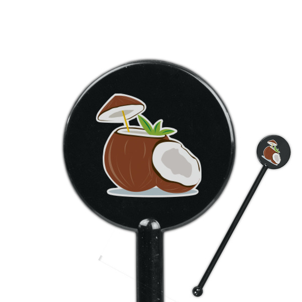 Custom Coconut and Leaves 5.5" Round Plastic Stir Sticks - Black - Single Sided