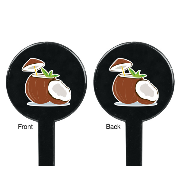 Coconut and Leaves Black Plastic 7" Stir Stick - Double Sided - Round - Front & Back