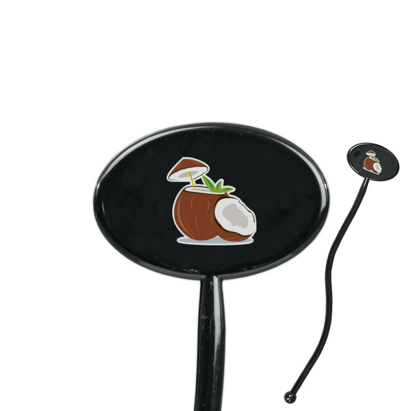 Custom Coconut and Leaves 7" Oval Plastic Stir Sticks - Black - Single Sided