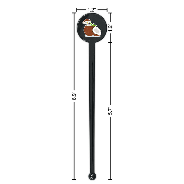 Coconut and Leaves Black Plastic 7" Stir Stick - Round - Dimensions