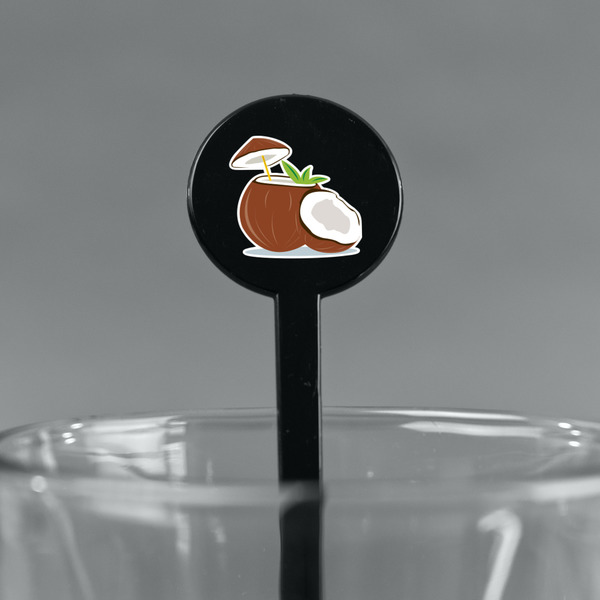 Coconut and Leaves Black Plastic 7" Stir Stick - Round - Main