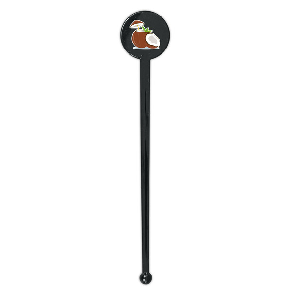 Coconut and Leaves Black Plastic 7" Stir Stick - Round - Single Stick