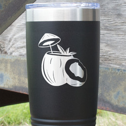 Coconut and Leaves 20 oz Stainless Steel Tumbler - Black - Double Sided (Personalized)